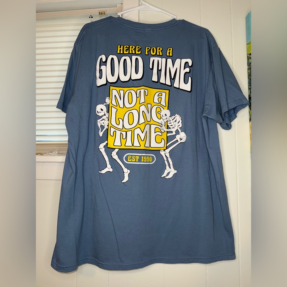 Blue Graphic Tee with Skeleton Design